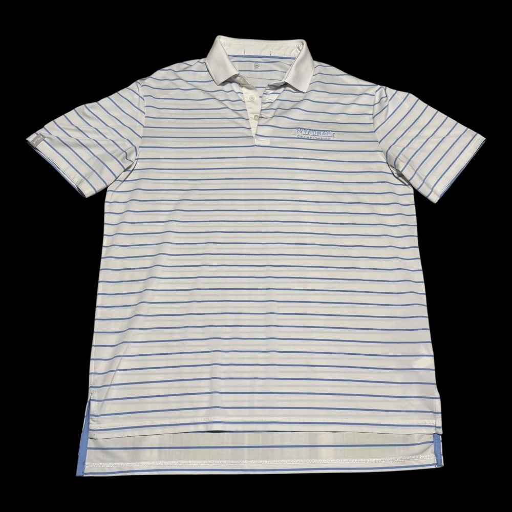 RLX Ralph Lauren Wyndham Championship Golf Striped White Blue Polo Shirt Mens XL